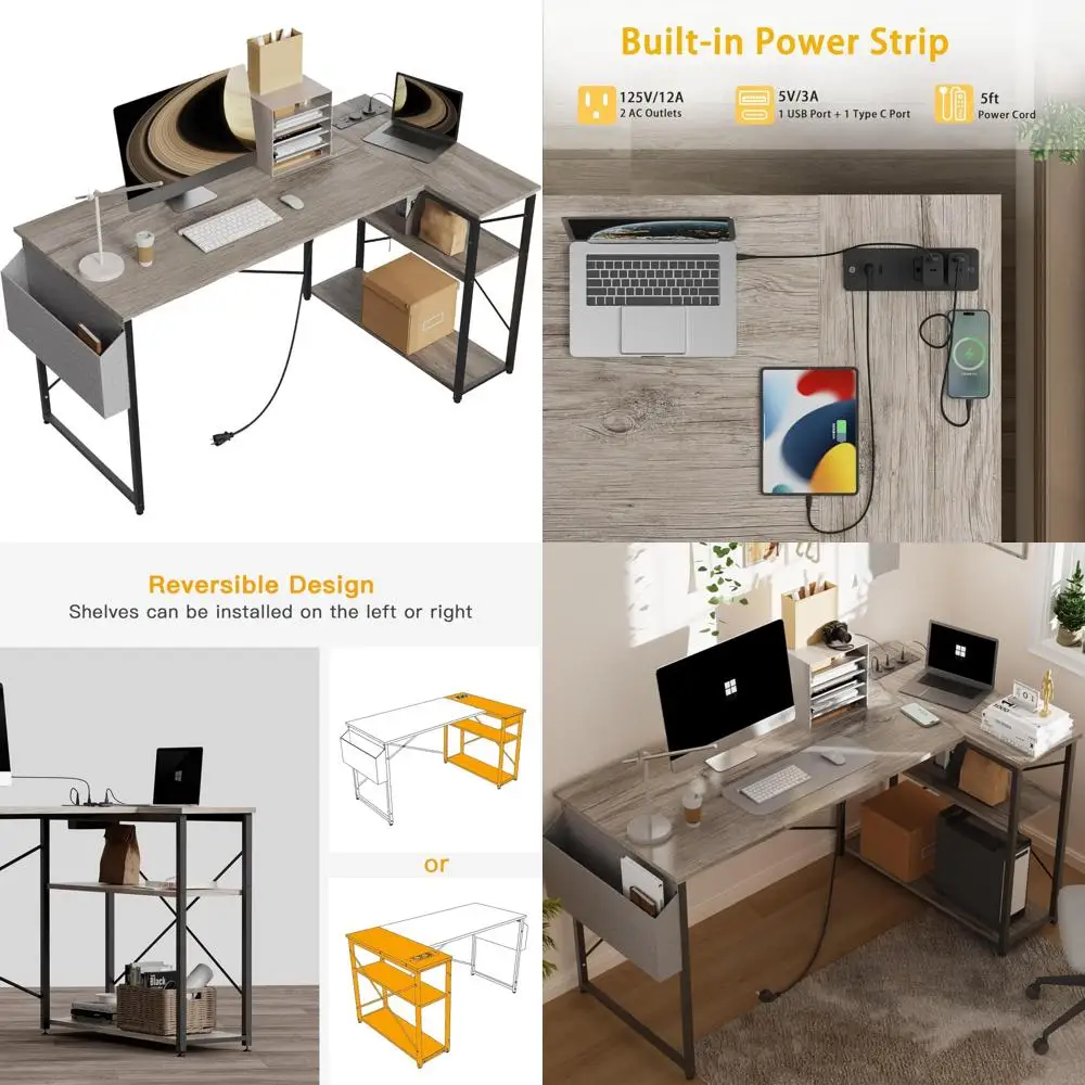 Corner Gaming Desk with Power Outlets, 47 Inch L-Shaped Study Desk, Compact Computer Desk with Reversible Shelves
Corner Gaming Desk with Power Outlets, 47 Inch L-Shaped Study Desk, Compact Computer Desk with Reversible Shelves