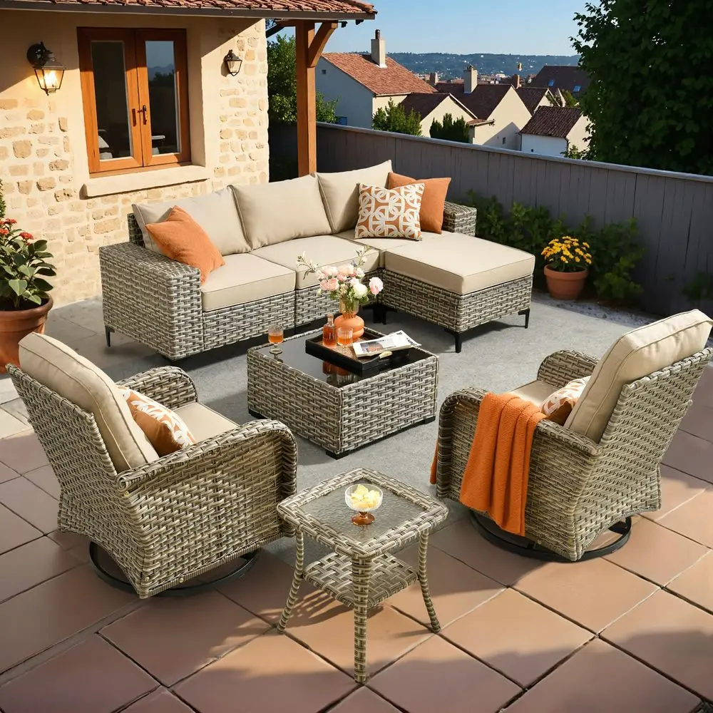Outdoor Sectional Furniture Set,8 Pieces Wicker Patio Conversation Sets,L Shape All Weather Outside Couch Sofa Set with Swivel
Outdoor Sectional Furniture Set,8 Pieces Wicker Patio Conversation Sets,L Shape All Weather Outside Couch Sofa Set with Swivel