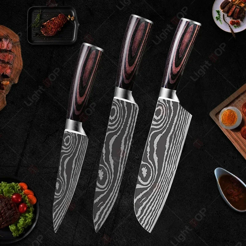 3pcs Knife Set, Including A Damascus Chef's Knife, A Professional Boning Knife, A Japanese Santoku Knife, and A Meat Cleaver.
3pcs Knife Set, Including A Damascus Chef's Knife, A Professional Boning Knife, A Japanese Santoku Knife, and A Meat Cleaver.