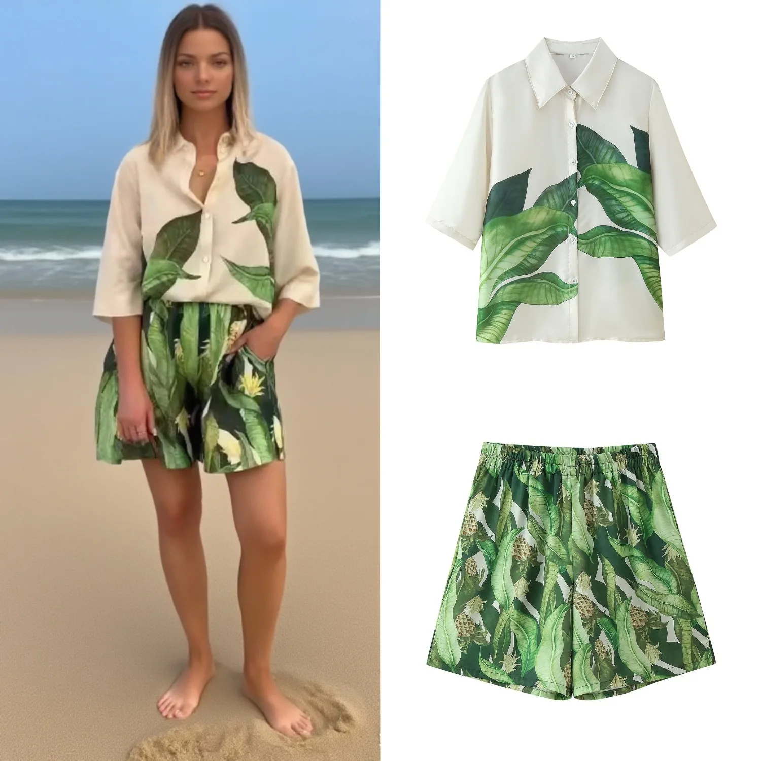 Casual Fashion Stain Spring Summer Printed Long Sleeve Collar Single Breasted Shirt and Short Suit Holidy Vacation Beach Set
Casual Fashion Stain Spring Summer Printed Long Sleeve Collar Single Breasted Shirt and Short Suit Holidy Vacation Beach Set