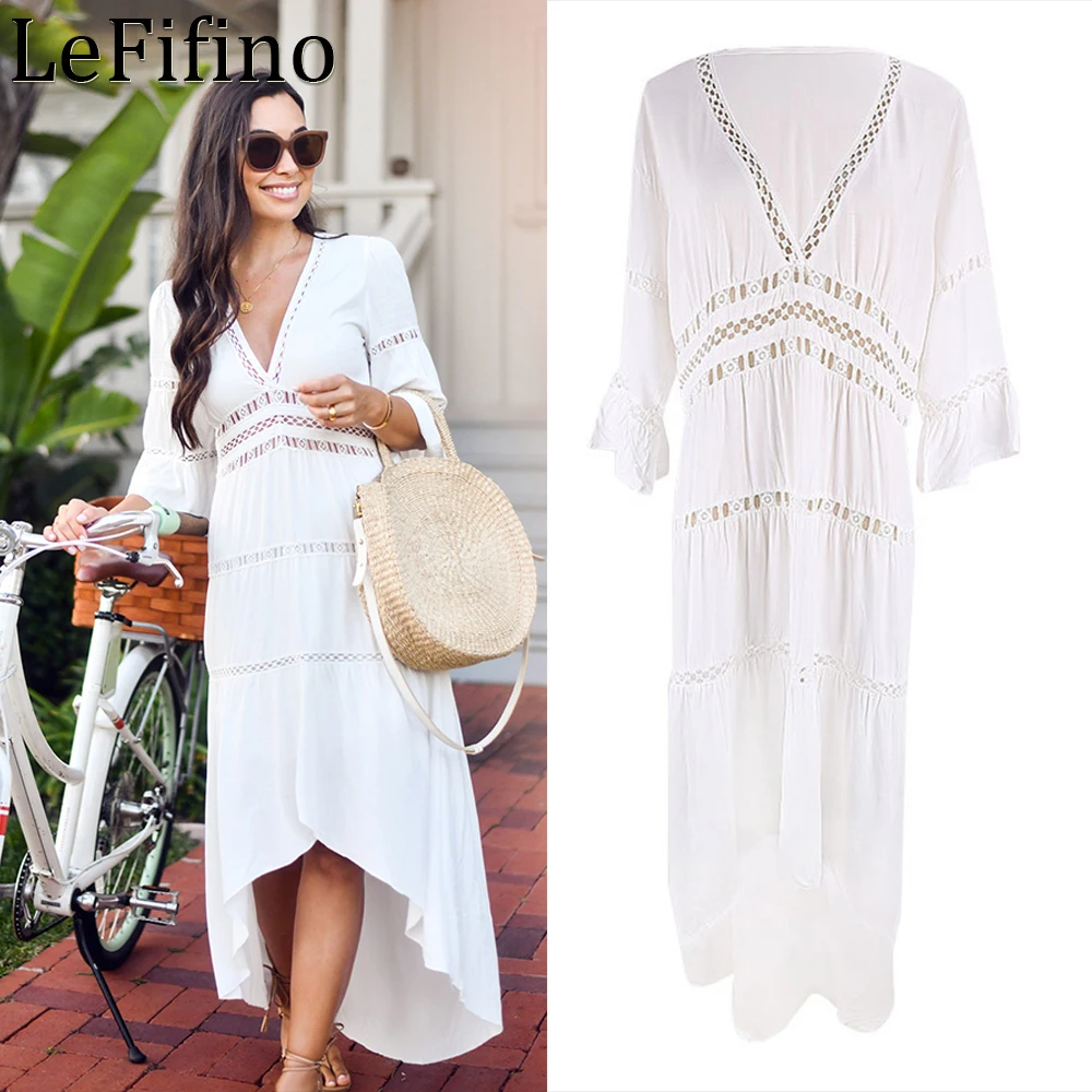 Summer Fashion Solid Hollow Street Leisure Lace V-neck Sexy Long Skirts Vacation Dresses Sunscreen Clothes Bikini Cover Up Women
Summer Fashion Solid Hollow Street Leisure Lace V-neck Sexy Long Skirts Vacation Dresses Sunscreen Clothes Bikini Cover Up Women