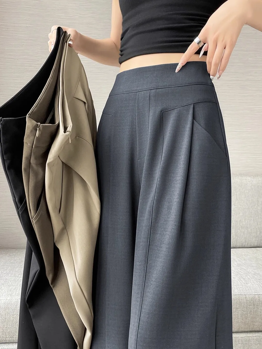 Elegant Grey Suit Wide Leg Pants Women's Casual Straight Cut Floor-Length Trousers High Waist Slimming Spring Summer New Style
Elegant Grey Suit Wide Leg Pants Women's Casual Straight Cut Floor-Length Trousers High Waist Slimming Spring Summer New Style