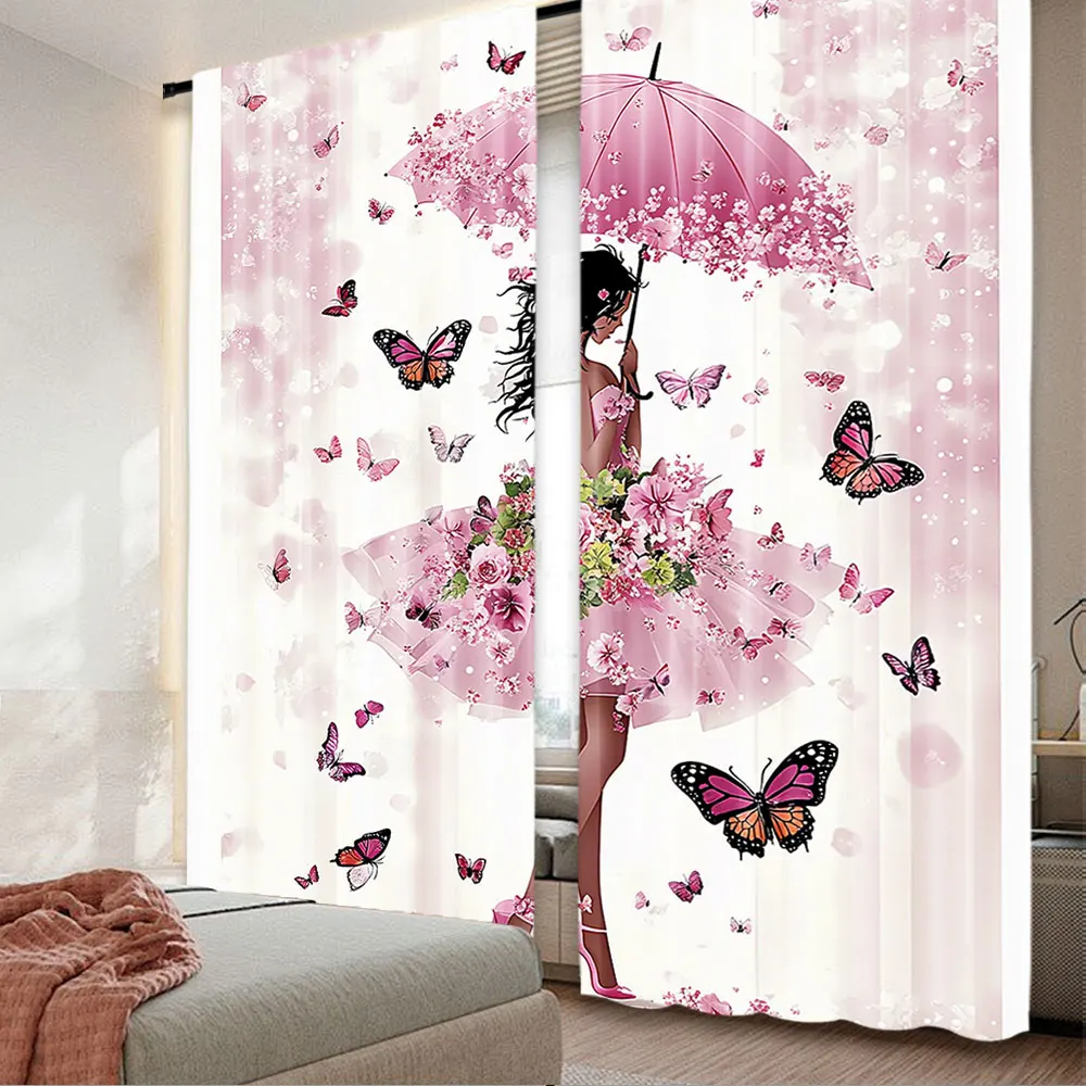 2Pcs Feminine Curtain With Floral Umbrella And Dress Walking With Butterflies For Bedroom Living Room And Dining Room
2Pcs Feminine Curtain With Floral Umbrella And Dress Walking With Butterflies For Bedroom Living Room And Dining Room