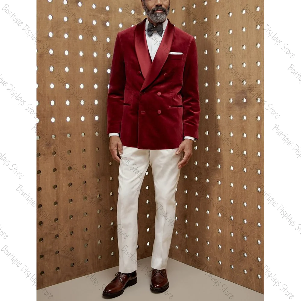 Red Velvet Double Breasted Straight Men Suit Two Pieces(Jacket+White Pants) Lapel Outfits Chic Casual Party Prom Wedding Set
Red Velvet Double Breasted Straight Men Suit Two Pieces(Jacket+White Pants) Lapel Outfits Chic Casual Party Prom Wedding Set