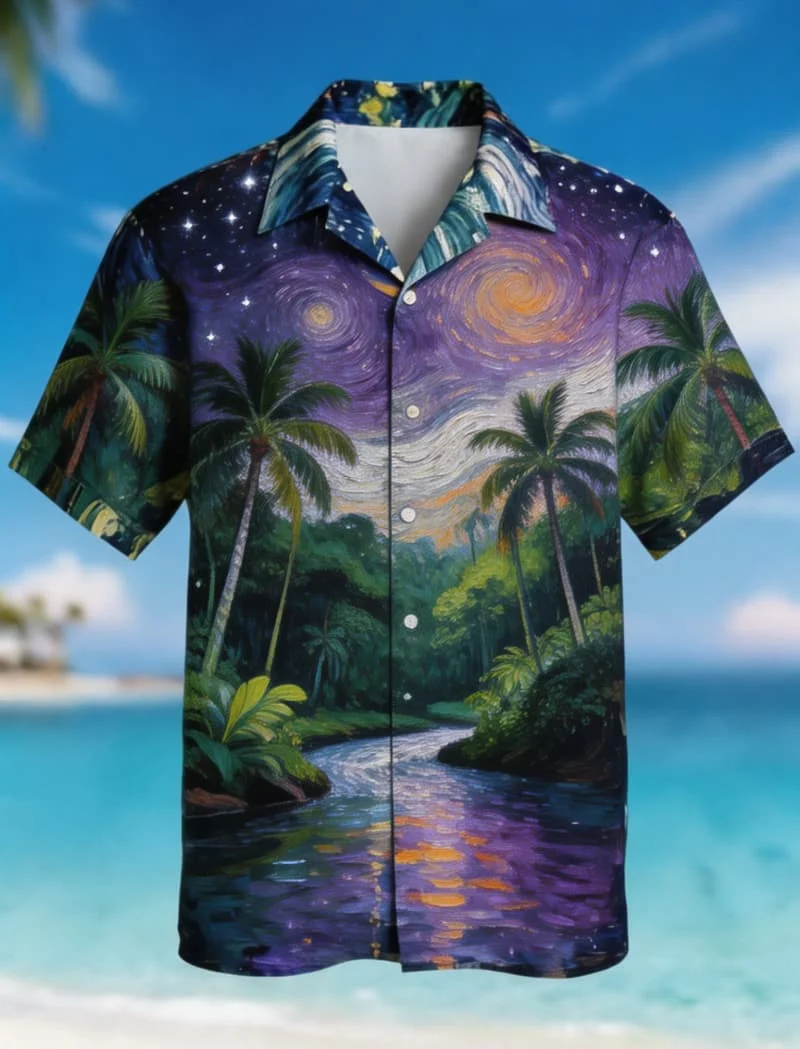 Men's Starry Night Palm Island Print Shirt, Tropical Art Design for Summer Parties, Beach Events, Vacation & Daily Outfits
Men's Starry Night Palm Island Print Shirt, Tropical Art Design for Summer Parties, Beach Events, Vacation & Daily Outfits