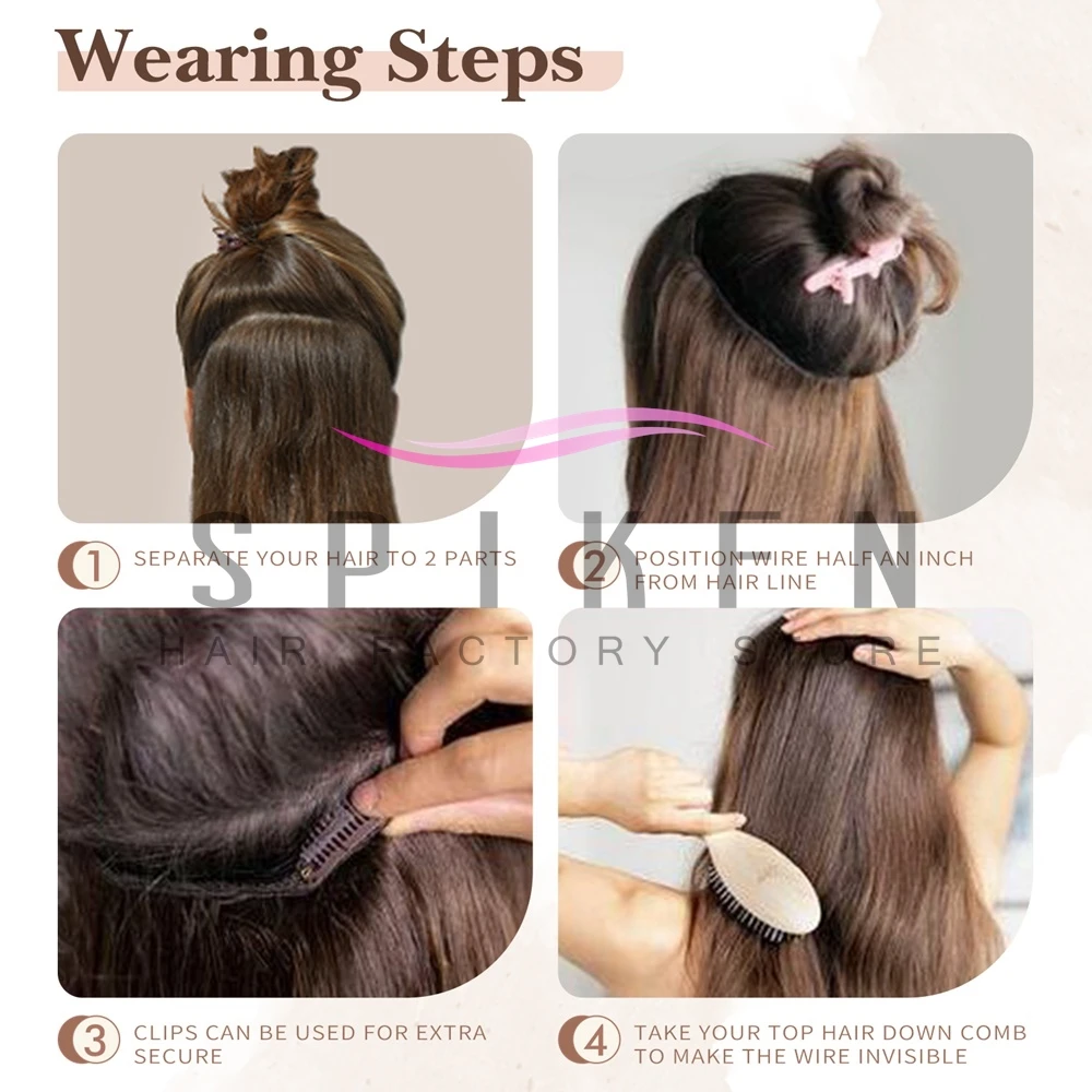 Natural Black Clip In One Piece Human Hair Extensions 60-100g with Adjustable Fish Wire Halo Hair Extensions Flip ins 12''-24'' 6 S37188c891c9249dc9f9fc6e777db9229m