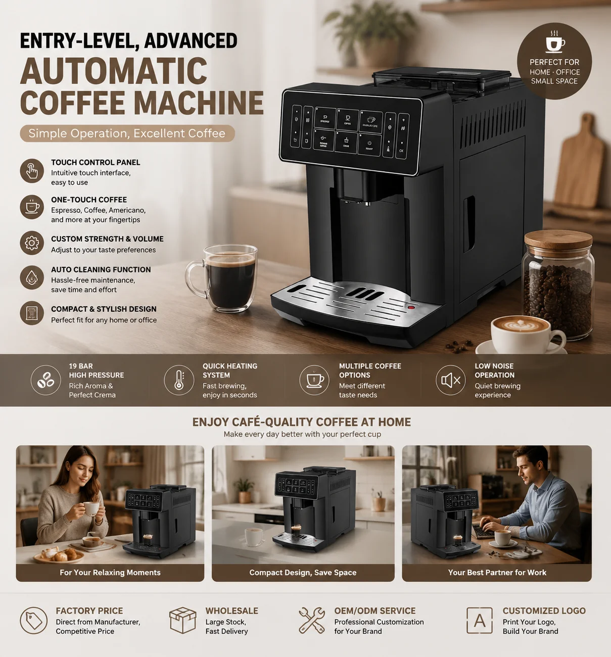Espresso Coffee Machine With Steam Milk Wand Automatic Italian Coffee Maker For Home Hotel
Espresso Coffee Machine With Steam Milk Wand Automatic Italian Coffee Maker For Home Hotel