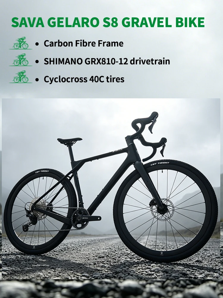 SAVA 26 New R21 Gelaro S8/S6 Gravel Road Bike, Adult All-Terrain Bicycle with A Carbon Fiber Frame And GRX820 12-Speed Groupset
SAVA 26 New R21 Gelaro S8/S6 Gravel Road Bike, Adult All-Terrain Bicycle with A Carbon Fiber Frame And GRX820 12-Speed Groupset