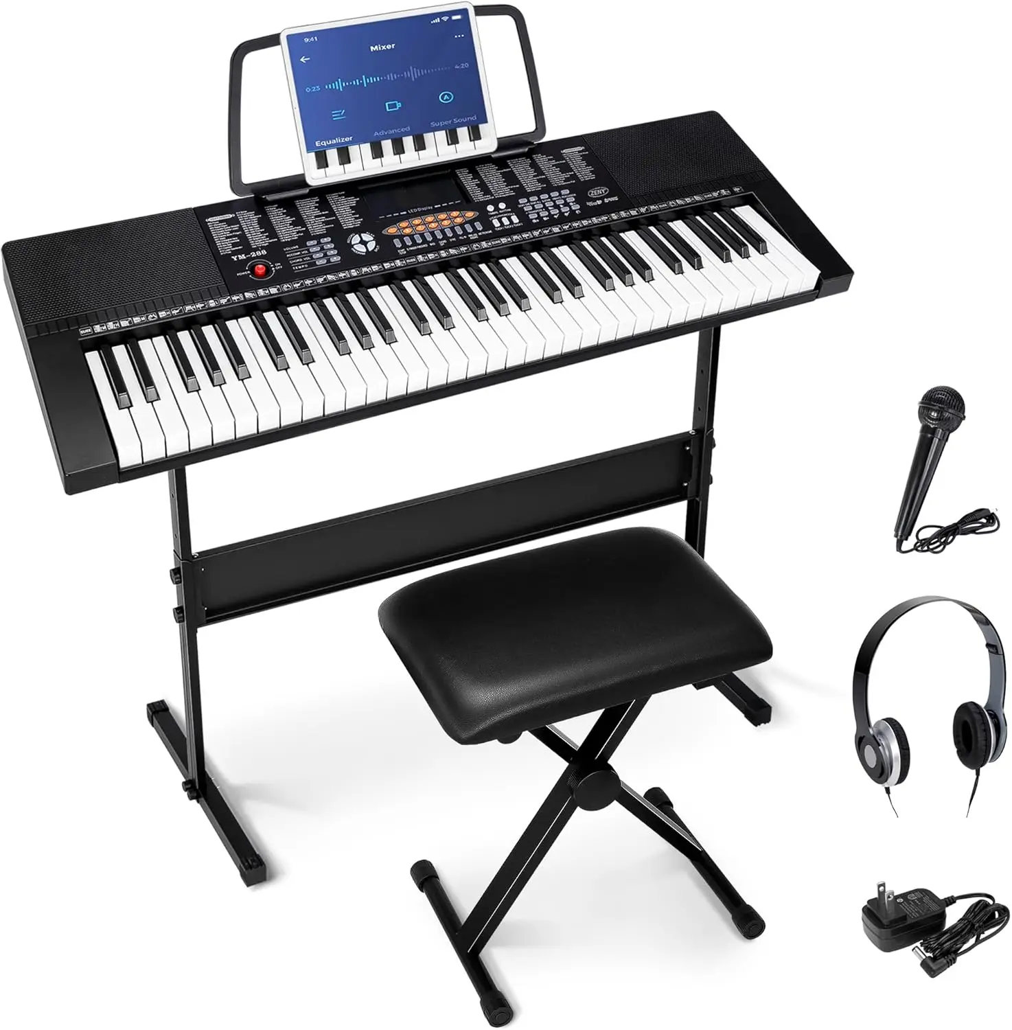 61-Key Electronic Keyboard Piano Set with Stand, Stool, Headphones & Microphone, LED Display
61-Key Electronic Keyboard Piano Set with Stand, Stool, Headphones & Microphone, LED Display