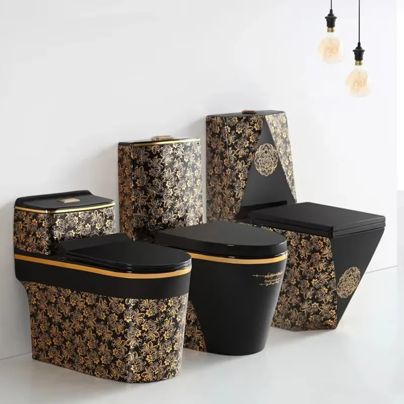 Hotel Fancy Black and Gold WC Dual Flush Siphon Luxury One Piece Bathroom Ceramic Gold Plated Toilet
Hotel Fancy Black and Gold WC Dual Flush Siphon Luxury One Piece Bathroom Ceramic Gold Plated Toilet