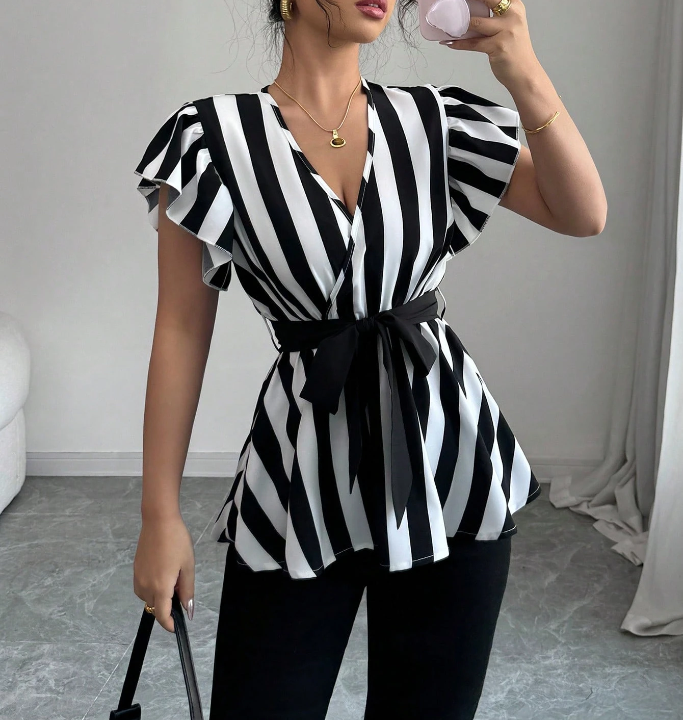 Shirts V Neck Ruffle Wrap Casual Peplum Belted Women Shirt Women's Blouses Deals Panic Buying
Shirts V Neck Ruffle Wrap Casual Peplum Belted Women Shirt Women's Blouses Deals Panic Buying
