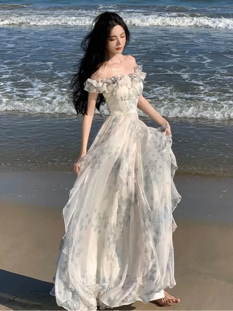 Women Fashion Bohemian Print Long Dresses France Elegant Ruffles Strap Beach Holiday Vestidos Korean One Piece A-Line Robe
Women Fashion Bohemian Print Long Dresses France Elegant Ruffles Strap Beach Holiday Vestidos Korean One Piece A-Line Robe