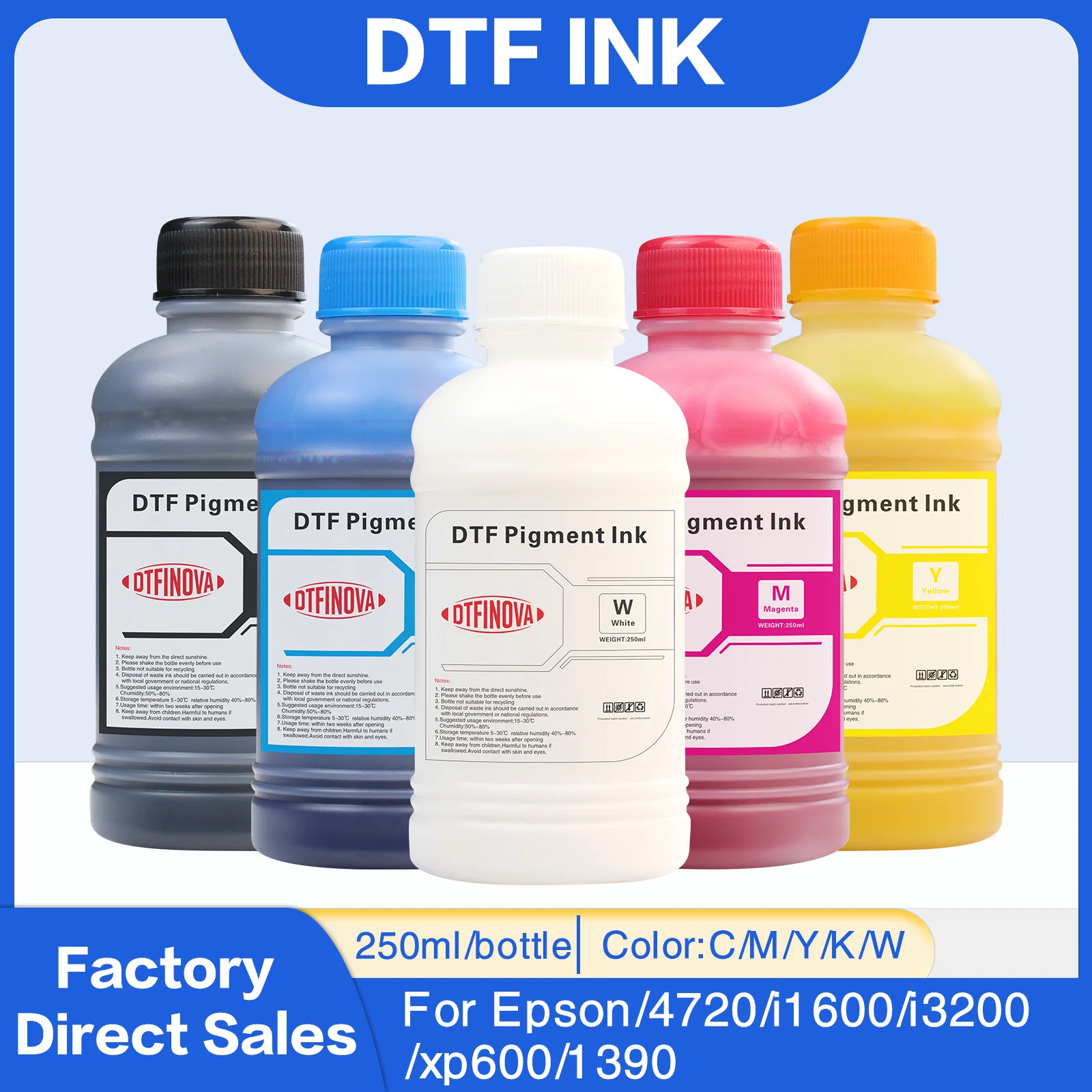 Un kit 250 ML DTFINOVA DTF ink kit for all DTF Printer Pet film pigment ink for DTF i3200 i1600 L1800 XP600 DTF Printer
Un kit 250 ML DTFINOVA DTF ink kit for all DTF Printer Pet film pigment ink for DTF i3200 i1600 L1800 XP600 DTF Printer