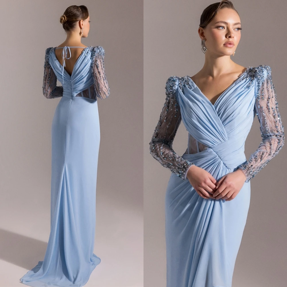 Customized Exquisite Chiffon V-Neck Evening Dress Luxury Beading Long Sleeves Prom Dress Fashion Slit Special Occasion Gowns
Customized Exquisite Chiffon V-Neck Evening Dress Luxury Beading Long Sleeves Prom Dress Fashion Slit Special Occasion Gowns