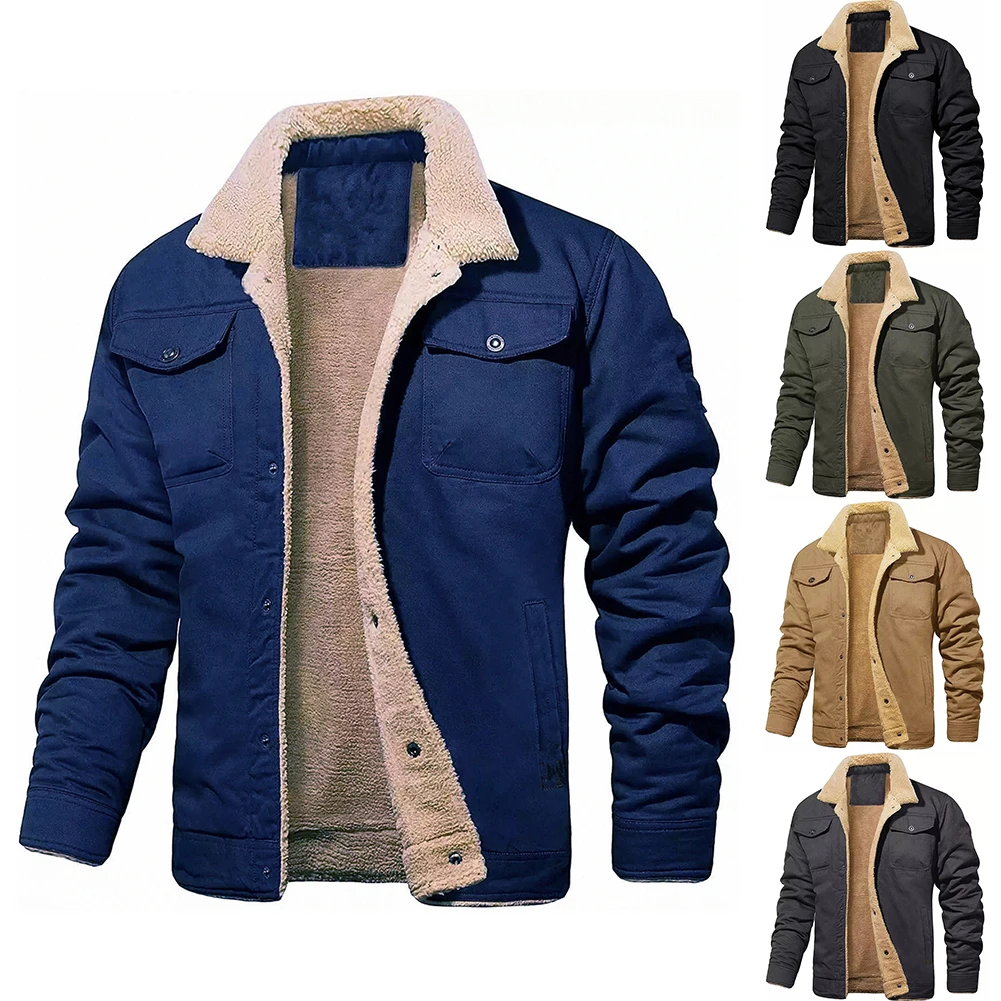 Men Winter Warm Plush Thicken Fleece Lined Cargo Jacket Coat Lapel Outwear Thermal Tops Winter Warm And Comfortable Jacket
Men Winter Warm Plush Thicken Fleece Lined Cargo Jacket Coat Lapel Outwear Thermal Tops Winter Warm And Comfortable Jacket
