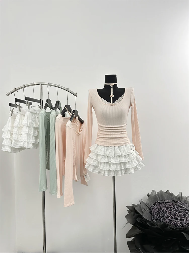 Women Ballet Core Lace Solid Square Collar Vintage Long Sleeve Knit Crop Top Kawaii Mori T-Shirts Coquette 2000s Cute Core Tees
Women Ballet Core Lace Solid Square Collar Vintage Long Sleeve Knit Crop Top Kawaii Mori T-Shirts Coquette 2000s Cute Core Tees