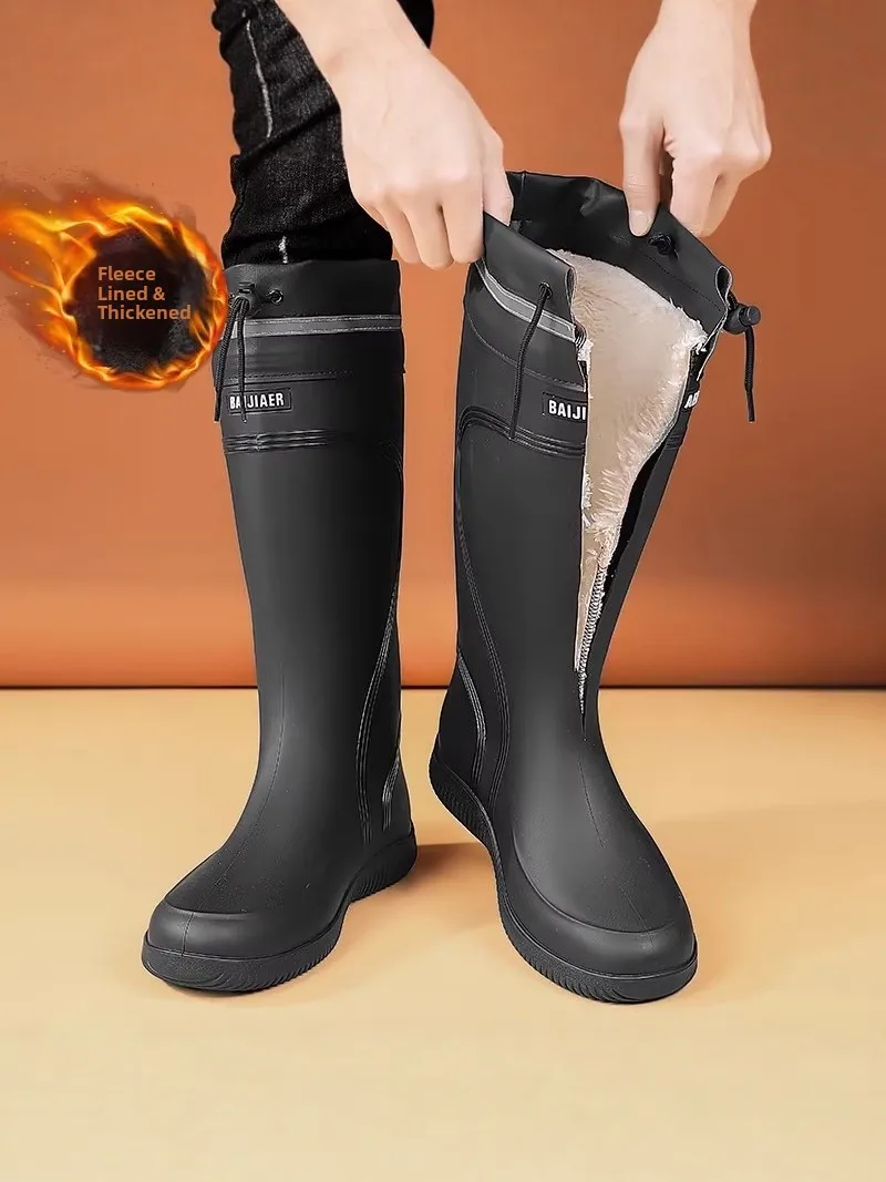 Men's Winter Thickened Fleece Lined High Top Work Boots Waterproof Non Slip Black High Tube Rain Boots Casual Style Snow Boots
Men's Winter Thickened Fleece Lined High Top Work Boots Waterproof Non Slip Black High Tube Rain Boots Casual Style Snow Boots
