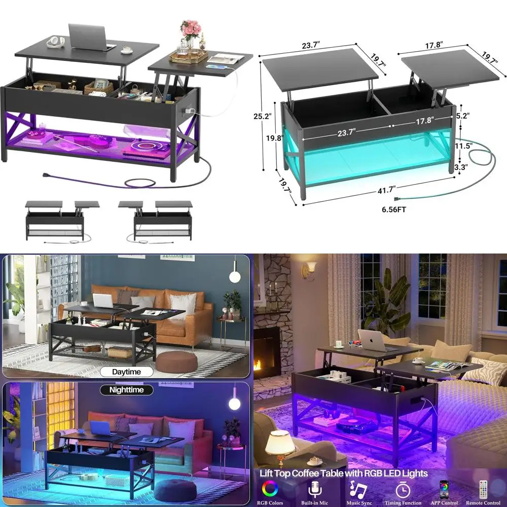 LED-Illuminated Coffee Table with Outlets and Storage, 41.7W x 19.69L x 19.7H
LED-Illuminated Coffee Table with Outlets and Storage, 41.7W x 19.69L x 19.7H