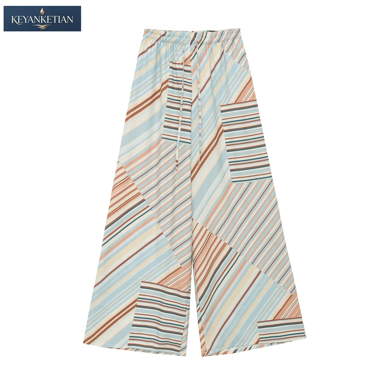 KEYANKETIAN 2026 Resort Chic Wide Leg Trousers Female High Waist Geometric Patchwork Striped Print Summer Beach Casual Pants
KEYANKETIAN 2026 Resort Chic Wide Leg Trousers Female High Waist Geometric Patchwork Striped Print Summer Beach Casual Pants