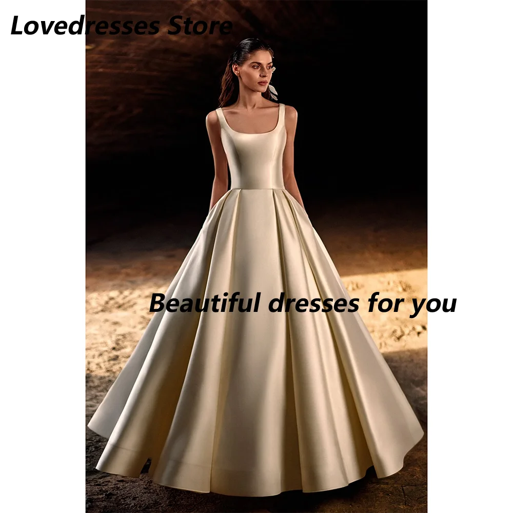 Romantic Wedding Dress Customized Square Neck Sleeveless Pleat Body Sweep Train A Line Satin Bridal Gown Vestidos De Novia
Romantic Wedding Dress Customized Square Neck Sleeveless Pleat Body Sweep Train A Line Satin Bridal Gown Vestidos De Novia