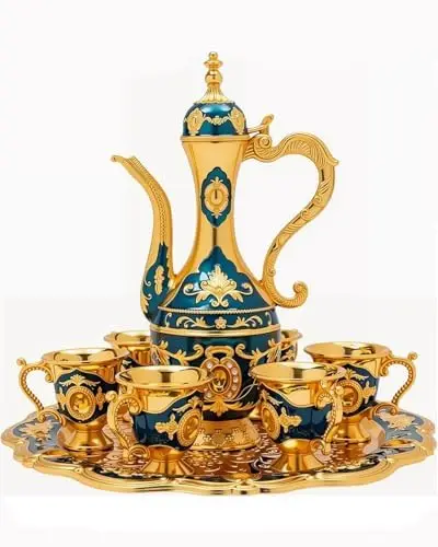 Vintage Turkish Tea Set with Tray, 6 Cups & Wine Pot – Golden Blue Retro Decor for Home & Party
Vintage Turkish Tea Set with Tray, 6 Cups & Wine Pot – Golden Blue Retro Decor for Home & Party