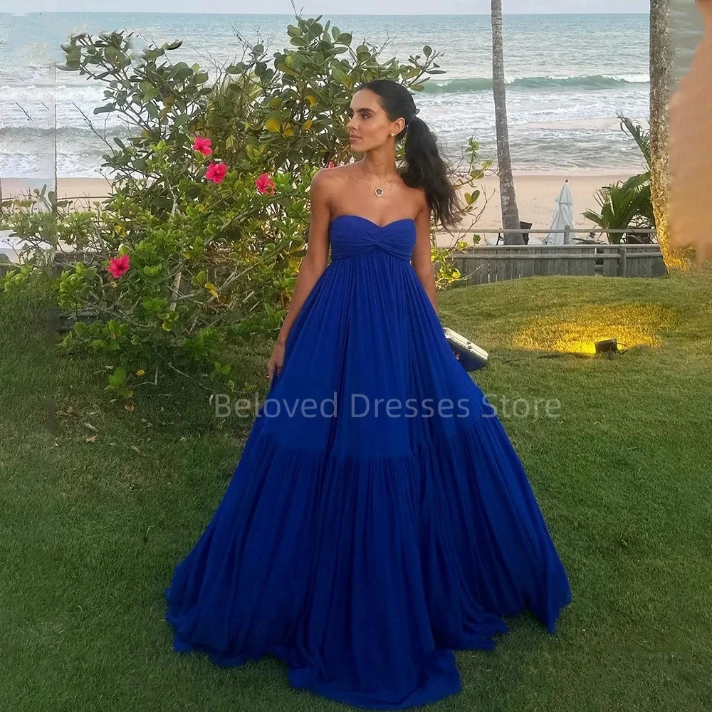 Blue Chiffon Strapless Sleeveless Party Dresses Sweetheart A Line Floor Length Evening Dresses Vestidos De Fiesta Para Mujer
Blue Chiffon Strapless Sleeveless Party Dresses Sweetheart A Line Floor Length Evening Dresses Vestidos De Fiesta Para Mujer