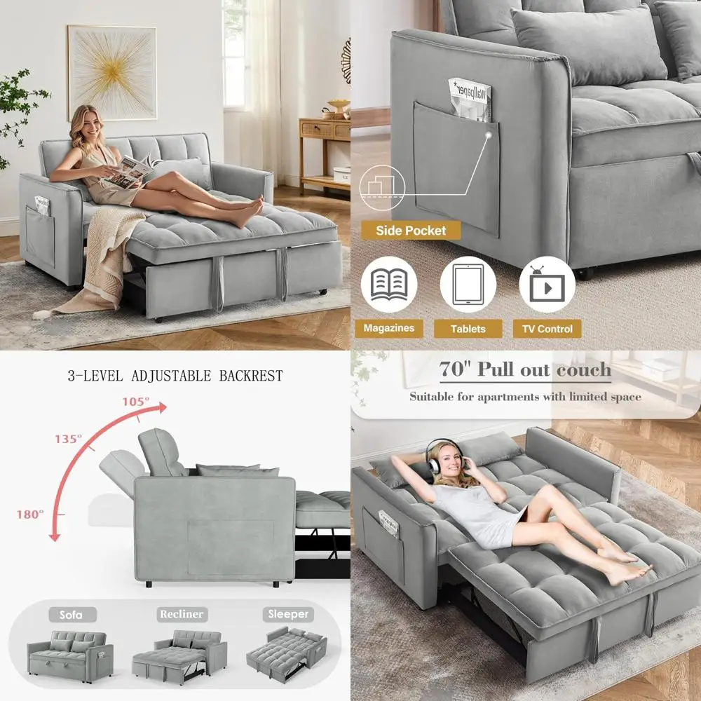 Velvet Loveseat Sleeper Sofa Bed with Pull-Out Couch and Side Pockets, 55 Convertible Couch for Comfortable Sleep
Velvet Loveseat Sleeper Sofa Bed with Pull-Out Couch and Side Pockets, 55 Convertible Couch for Comfortable Sleep