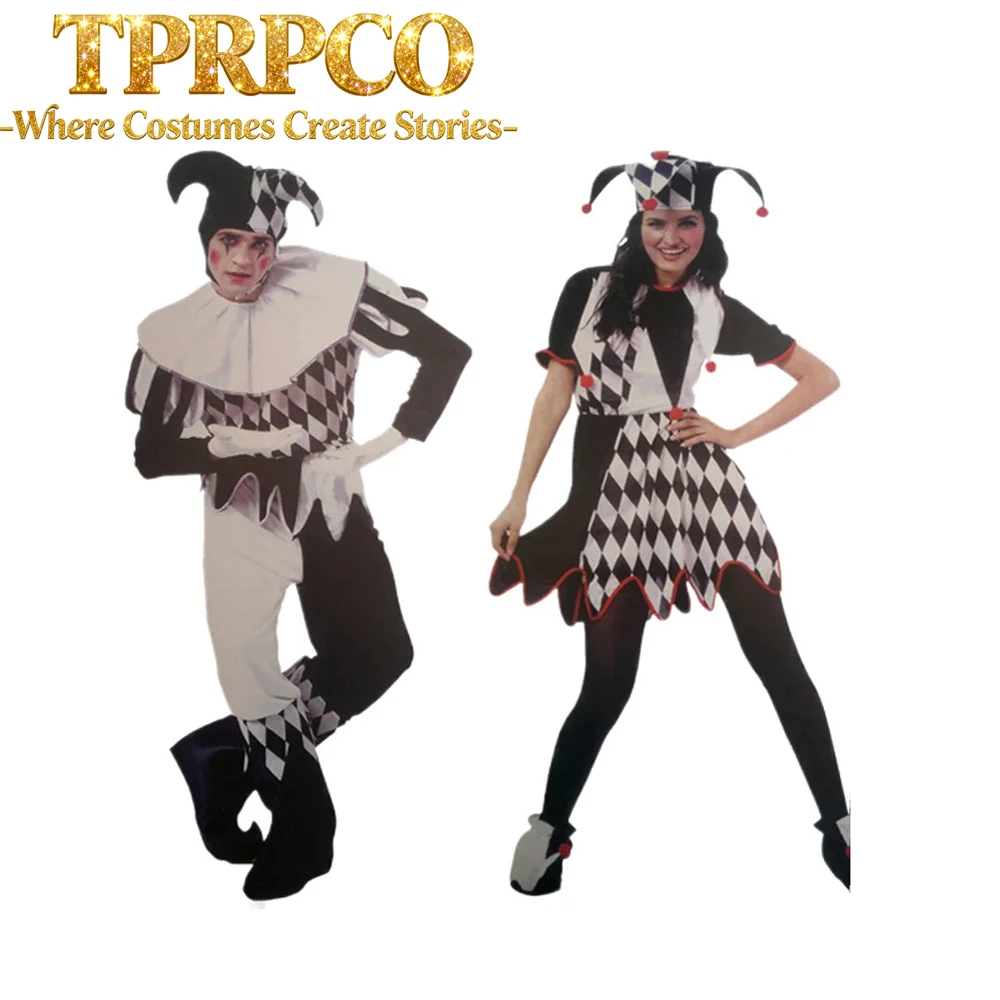 Halloween Carnival Costumes Funny Fun Cosplay Black and White Splicing Clown Costume with Hat for Man Women Innovative Set
Halloween Carnival Costumes Funny Fun Cosplay Black and White Splicing Clown Costume with Hat for Man Women Innovative Set