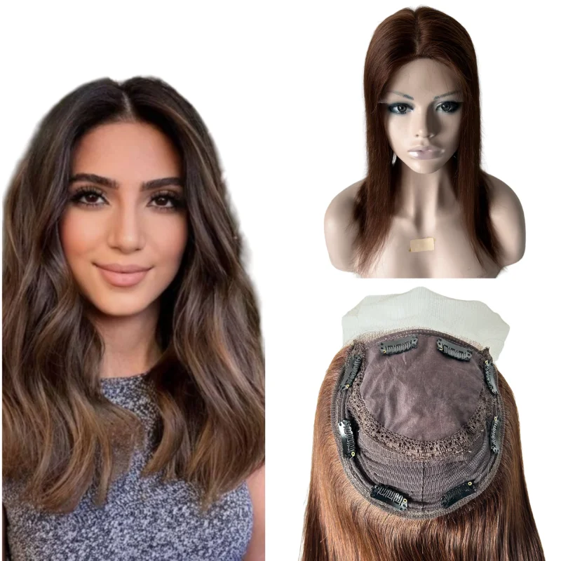 14 Inches 130% Density Indian Virgin Human Hair #4 Color Straight Hair 5x6 Silk Clip in Topper for Women
14 Inches 130% Density Indian Virgin Human Hair #4 Color Straight Hair 5x6 Silk Clip in Topper for Women