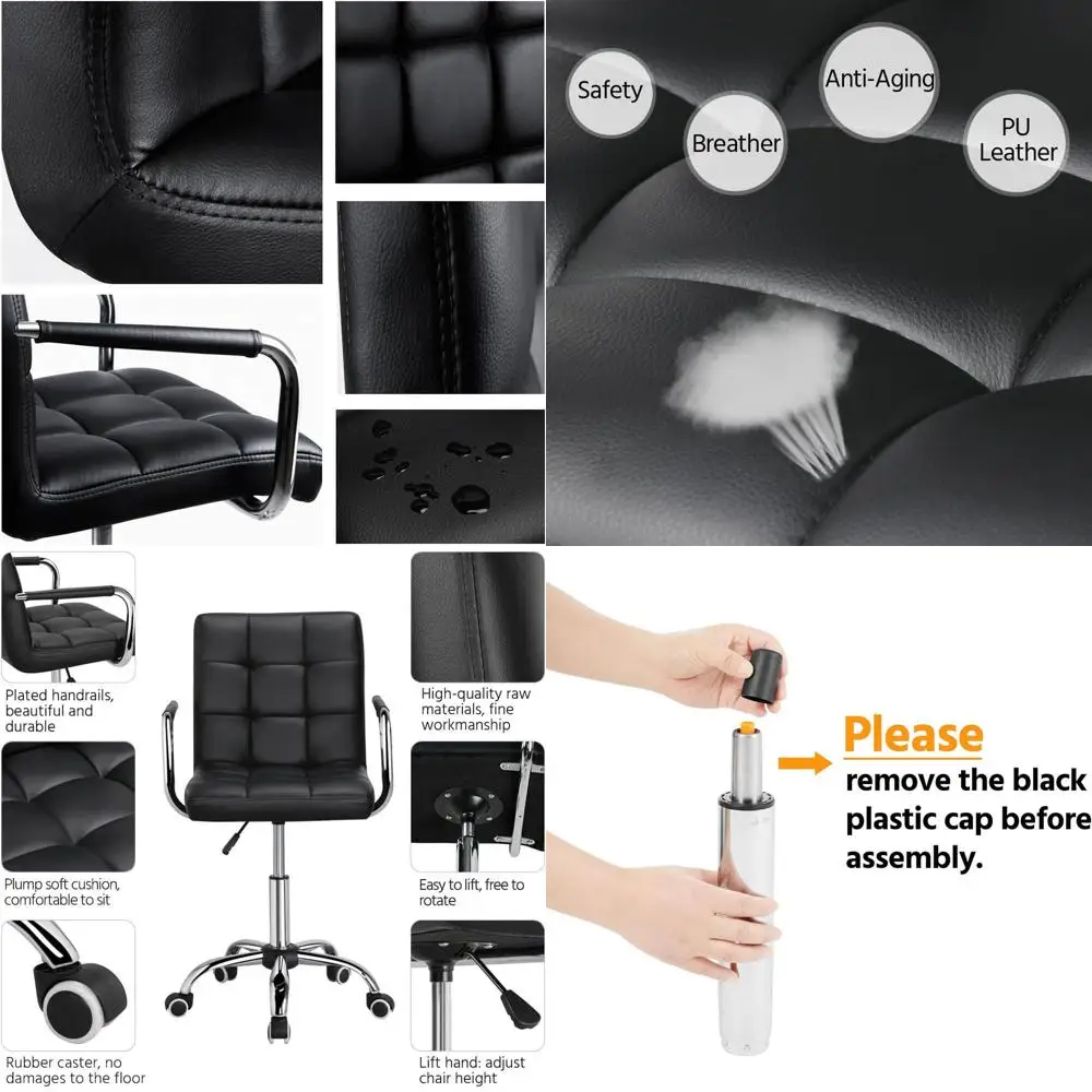 Black Leather Swivel Office Chair with Arms and Wheels for Home and Computer Use
Black Leather Swivel Office Chair with Arms and Wheels for Home and Computer Use
