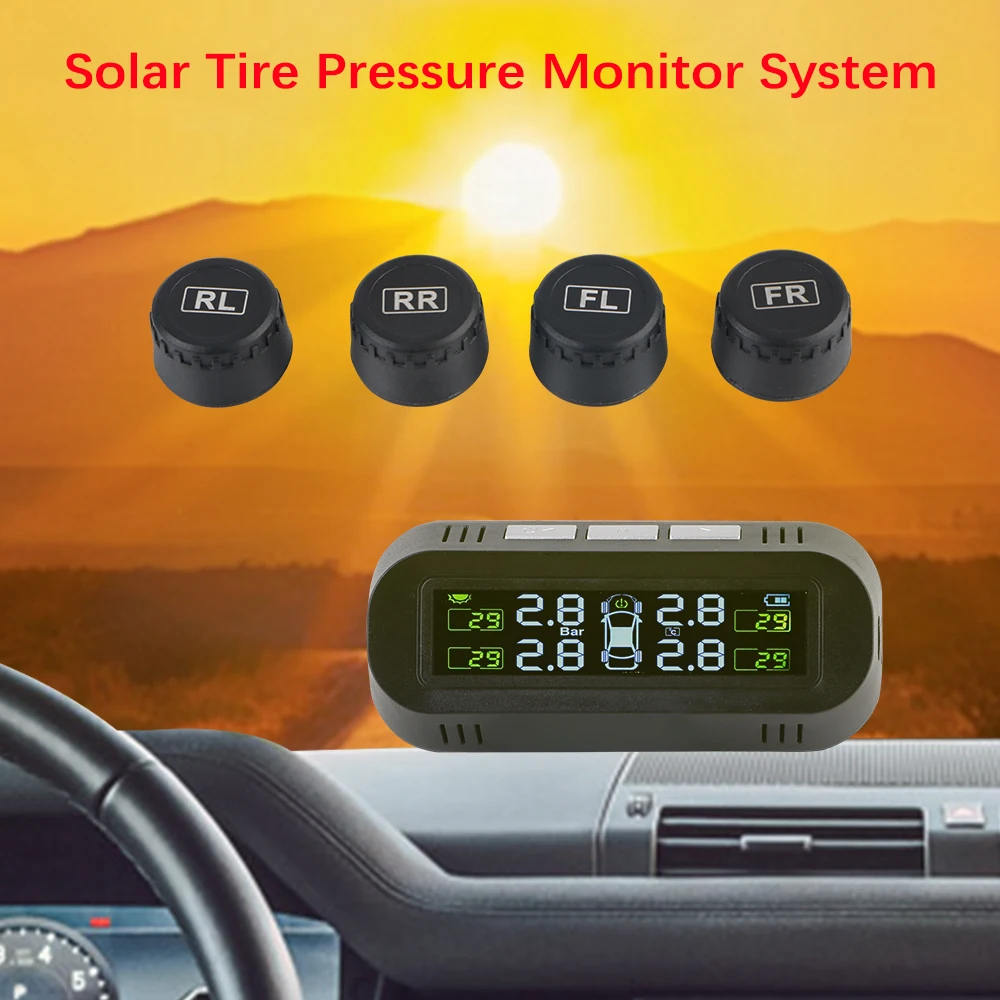 Solar/USB Powered Tire Pressure Monitoring System Auto Security Alarm Systems Car TPMS Digital LCD Display
Solar/USB Powered Tire Pressure Monitoring System Auto Security Alarm Systems Car TPMS Digital LCD Display