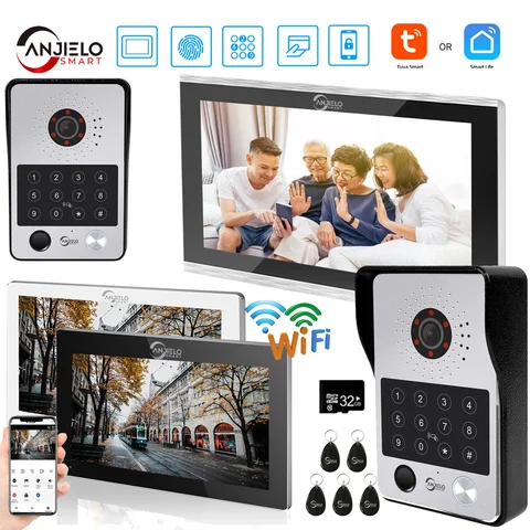 ANJIELO 5in1 Kilidini Açma Kapı Zili Görüntülü İnterkom Sistemi Ekranlı Ev interkomu Daire için kapı telefonu interkom wifi1080P Monitör