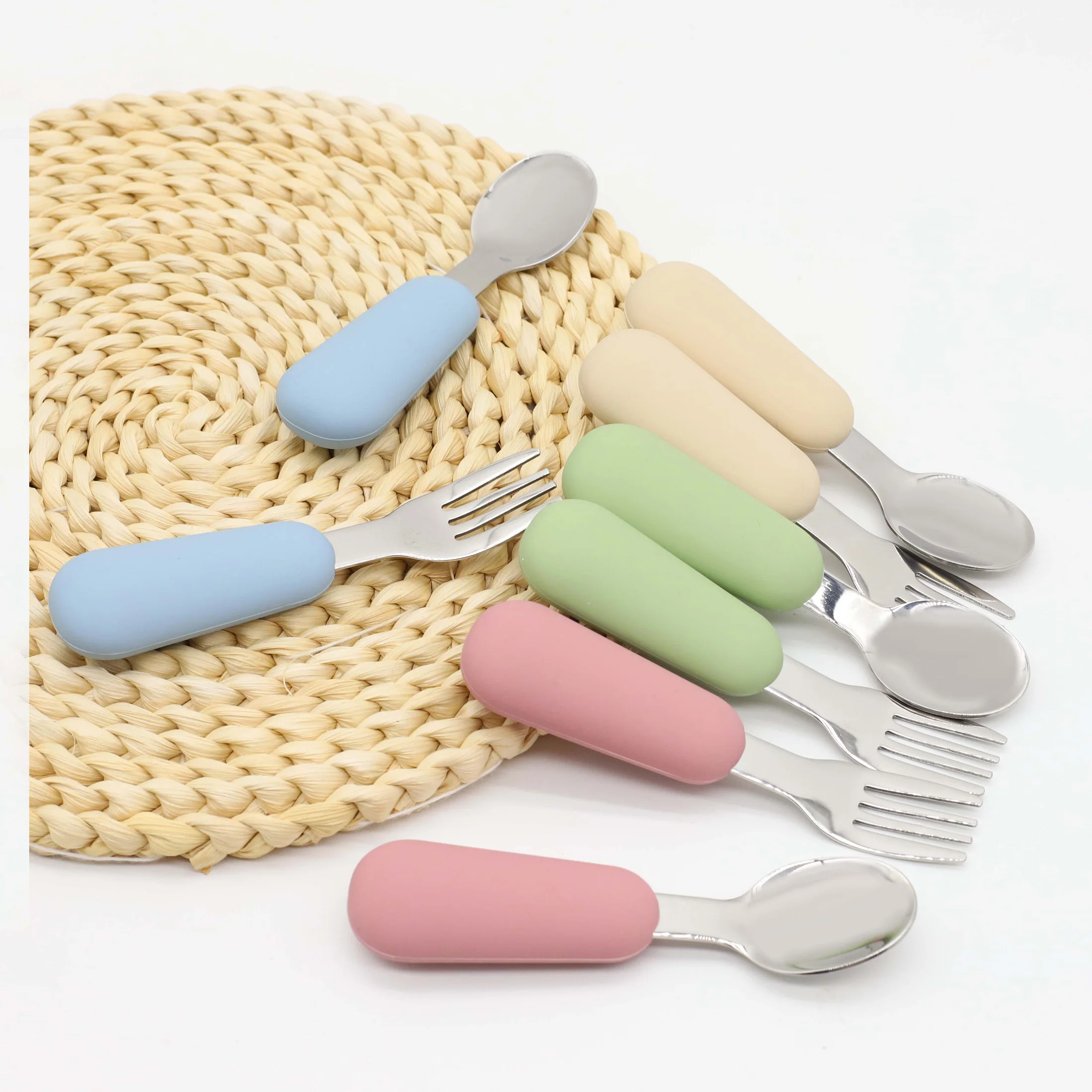 Silicone stainless steel spoon fork food grade 304 stainless steel easy to grip silicone handle baby food feeding spoon fork
Silicone stainless steel spoon fork food grade 304 stainless steel easy to grip silicone handle baby food feeding spoon fork