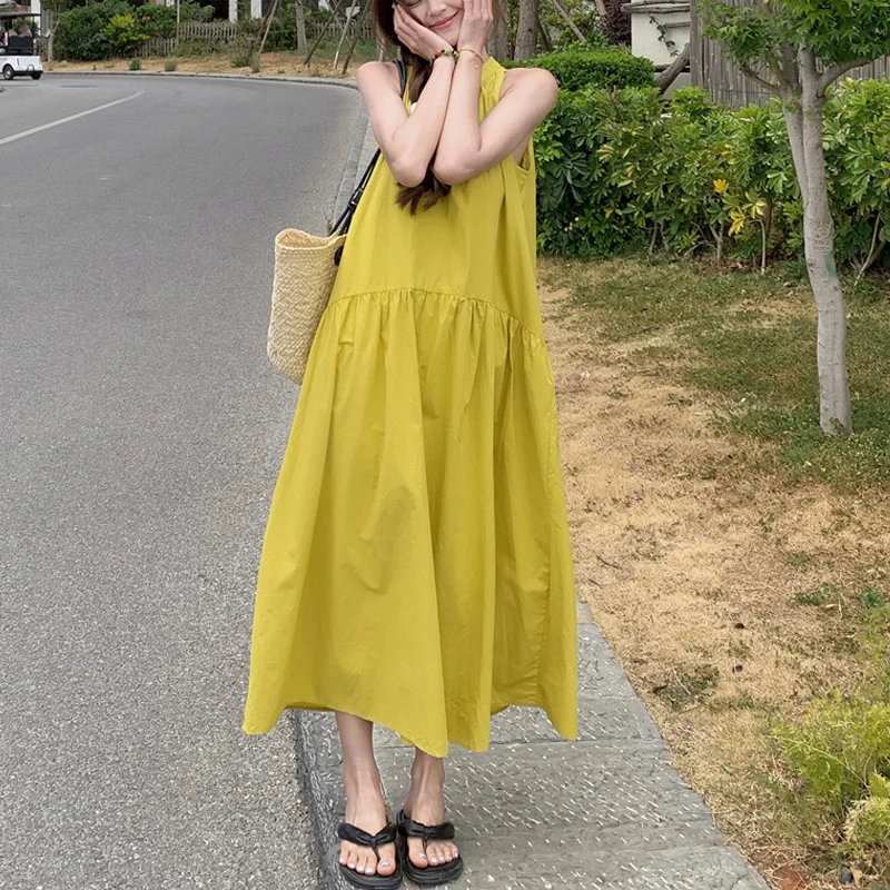 Красивые модные однотонные женские пуловеры с круглым вырезом, юбка трапециевидной формы, летняя свободная женская одежда без рукавов, новые желтые плиссированные платья
Красивые модные однотонные женские пуловеры с круглым вырезом, юбка трапециевидной формы, летняя свободная женская одежда без рукавов, новые желтые плиссированные платья