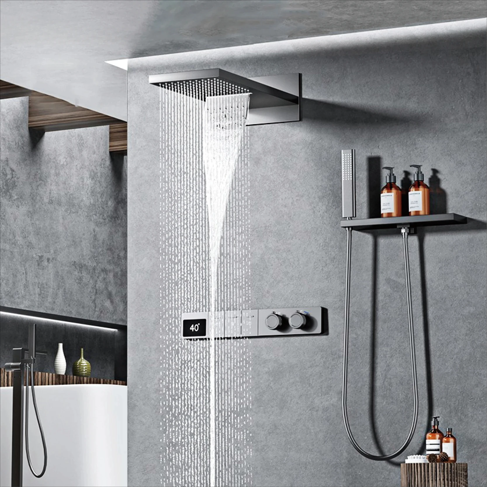 Luxury Gun Grey Brass Constant Wall Temperature Shower System LED Digital Display Cold & Hot Water Wall Mounted Bathroom faucet
Luxury Gun Grey Brass Constant Wall Temperature Shower System LED Digital Display Cold & Hot Water Wall Mounted Bathroom faucet