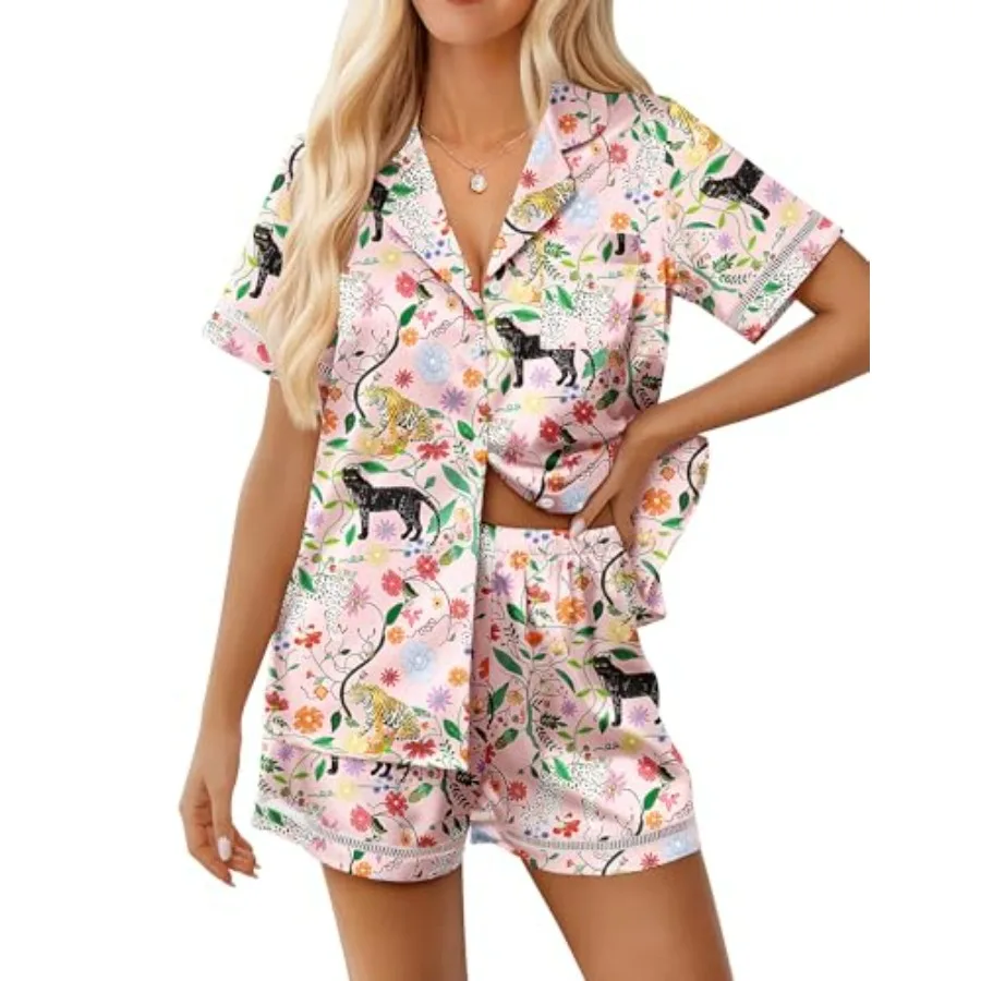 Ekouaer Womens Silk Pajama Sets Button Up Satin Pjs Short Sleeve 2 Pcs Pj Sets Cute Lounge Sets with Chest Pocket
Ekouaer Womens Silk Pajama Sets Button Up Satin Pjs Short Sleeve 2 Pcs Pj Sets Cute Lounge Sets with Chest Pocket