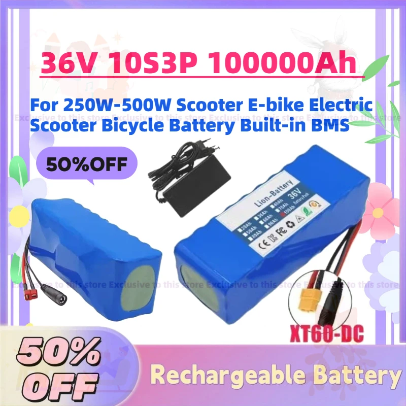 New 36V 10S3P 100Ah 18650 Li-Ion Rechargeable Battery for 250W-500W Scooter E-bike Electric Scooter Bicycle Battery Built-in BMS
New 36V 10S3P 100Ah 18650 Li-Ion Rechargeable Battery for 250W-500W Scooter E-bike Electric Scooter Bicycle Battery Built-in BMS