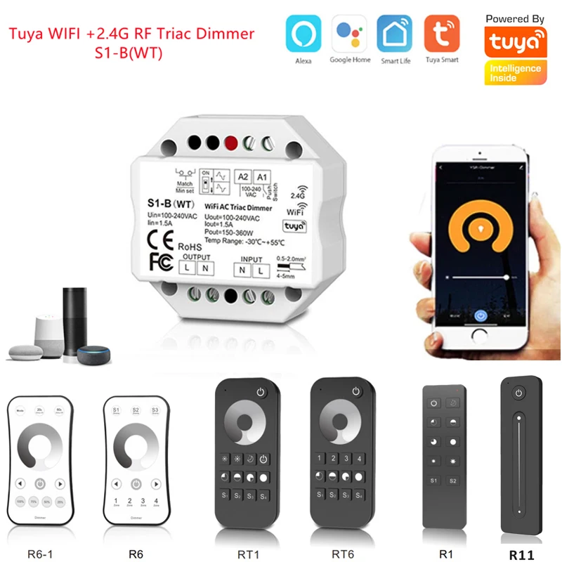 WiFi-RF+Push S1-B (WT) AC110V-220V Triac LED Strip Wireless RF Dimmer Switch 2.4G RF Touch Remote Tuya App For Alexa Google
WiFi-RF+Push S1-B (WT) AC110V-220V Triac LED Strip Wireless RF Dimmer Switch 2.4G RF Touch Remote Tuya App For Alexa Google
