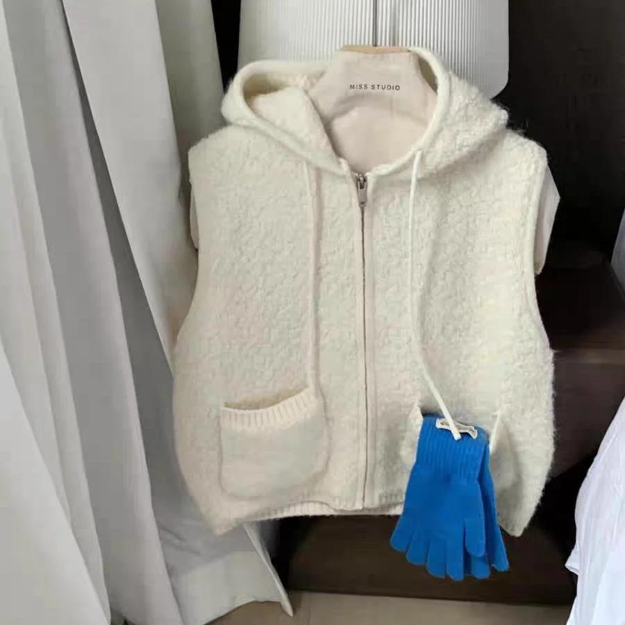 Chic Knitted Lamb Fur Vest Women's Korean Style Hooded Zipper Cardigan Top Trendy All-Match Fluffy Sheepskin Circle Velvet
Chic Knitted Lamb Fur Vest Women's Korean Style Hooded Zipper Cardigan Top Trendy All-Match Fluffy Sheepskin Circle Velvet