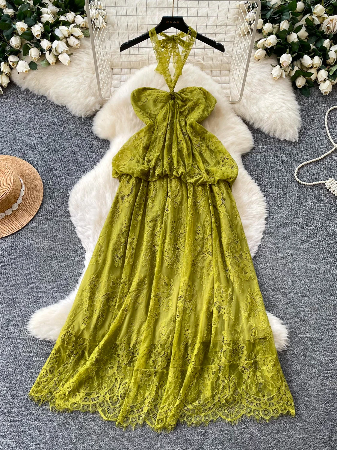 Elegant High Waist A-Line Lace Dress Women Summer Fashionable Chic Strapless Gown Korean Style Polyester Fiber No Sleeve
Elegant High Waist A-Line Lace Dress Women Summer Fashionable Chic Strapless Gown Korean Style Polyester Fiber No Sleeve