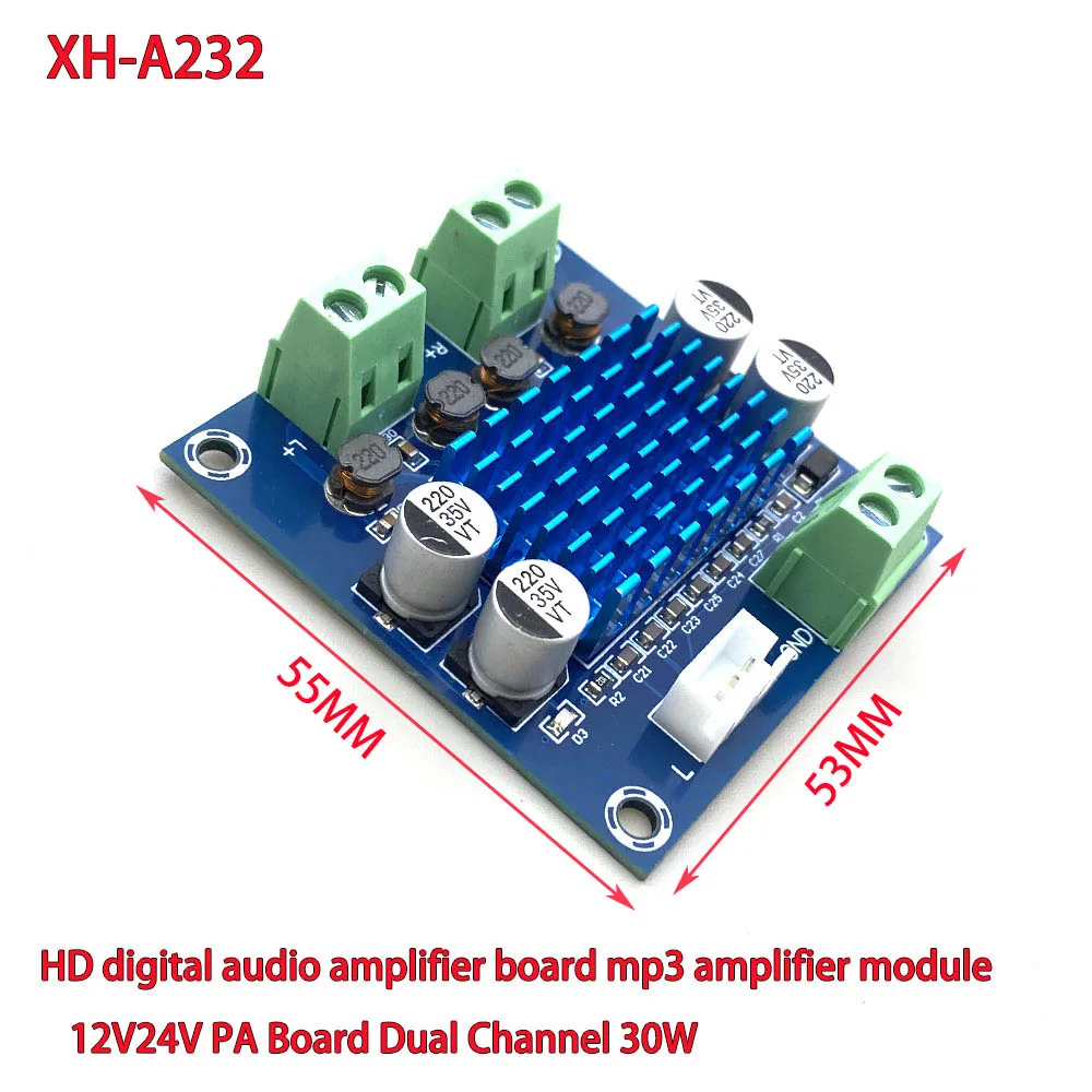 TPA3110 XH-A232 30W+30W 2.0 Channel Digital Stereo Audio Power Amplifier Board DC 8-26V 3A
TPA3110 XH-A232 30W+30W 2.0 Channel Digital Stereo Audio Power Amplifier Board DC 8-26V 3A
