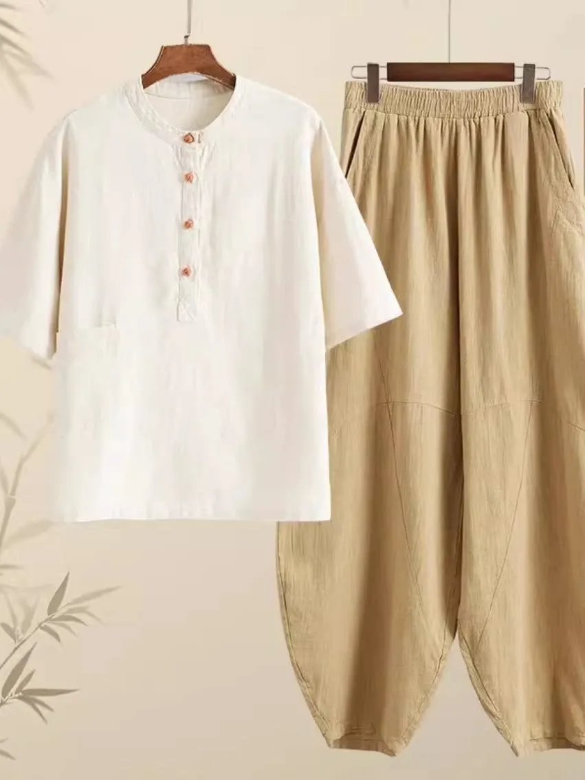 Chinese Zen Style Cotton Linen Loose Casual Tai Chi Suit Women's Summer Autumn Two-Piece Set Comfortable Breathable Sportswear
Chinese Zen Style Cotton Linen Loose Casual Tai Chi Suit Women's Summer Autumn Two-Piece Set Comfortable Breathable Sportswear