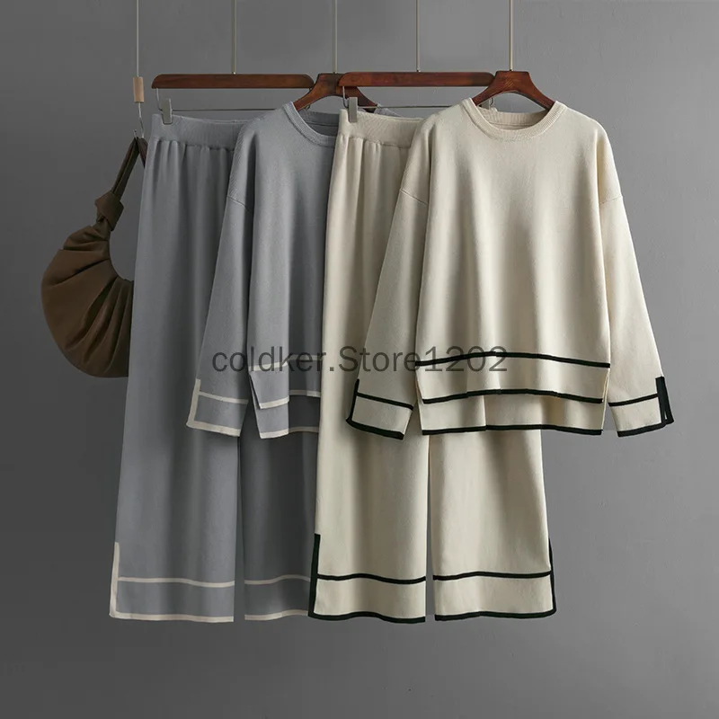 Autumn 2 Pieces Women Pant Sets Knitted Tracksuit Sweater and Straight Wide Leg Pants Loose Long Sleeve Female Casual Suits
Autumn 2 Pieces Women Pant Sets Knitted Tracksuit Sweater and Straight Wide Leg Pants Loose Long Sleeve Female Casual Suits