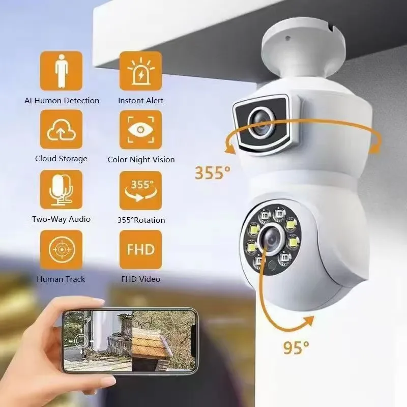 4 МП IP-камера V380pro с двумя объективами, полноцветная, Wi-Fi, купольная, E27, с ИИ-обнаружением человека, для домашней безопасности, видеонаблюдение, радионяня
4 МП IP-камера V380pro с двумя объективами, полноцветная, Wi-Fi, купольная, E27, с ИИ-обнаружением человека, для домашней безопасности, видеонаблюдение, радионяня