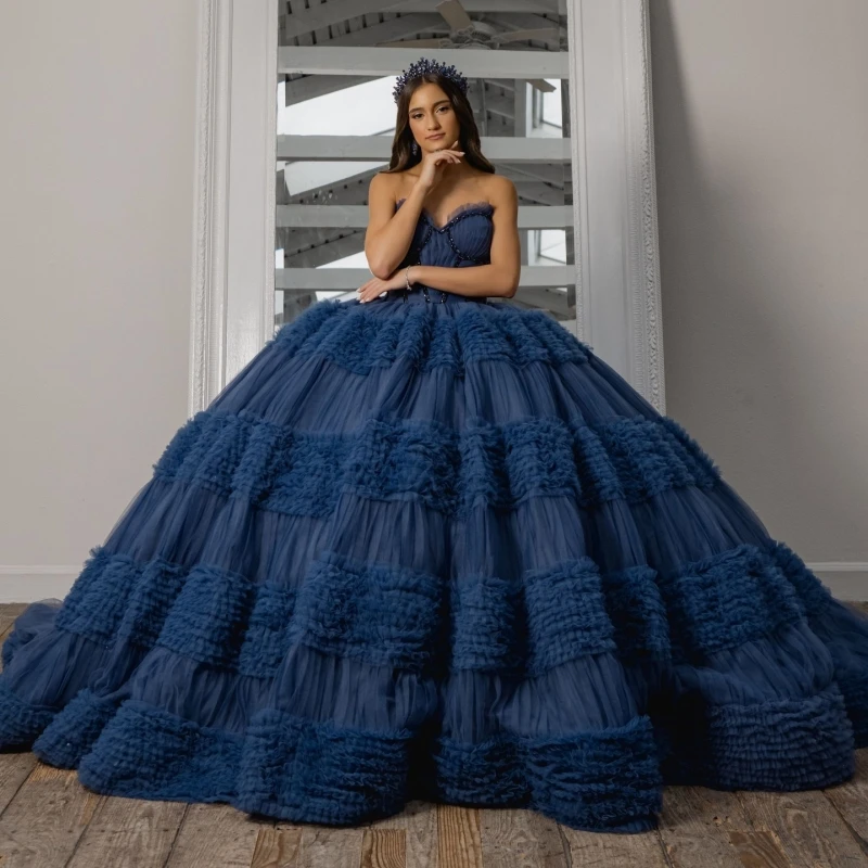 Navy Blue Quinceanera Dresses Ball Gown Off The Shoulder Beading Crystal Tiered Tull Party Birthday Sweet 16 Dress Vestidos 15
Navy Blue Quinceanera Dresses Ball Gown Off The Shoulder Beading Crystal Tiered Tull Party Birthday Sweet 16 Dress Vestidos 15