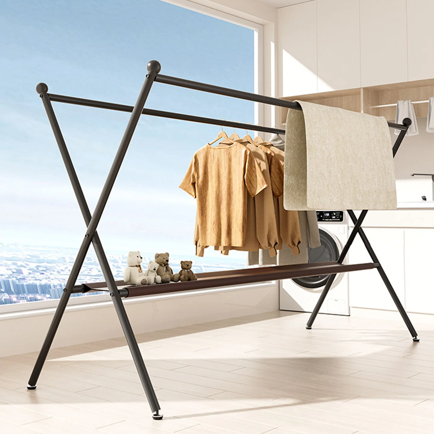 Foldable Retractable Stand up Clothesline Balcony Indoor Use Double Rod Carbon Steel Drying Rack Quilt Drying Tool Simple Design
Foldable Retractable Stand up Clothesline Balcony Indoor Use Double Rod Carbon Steel Drying Rack Quilt Drying Tool Simple Design