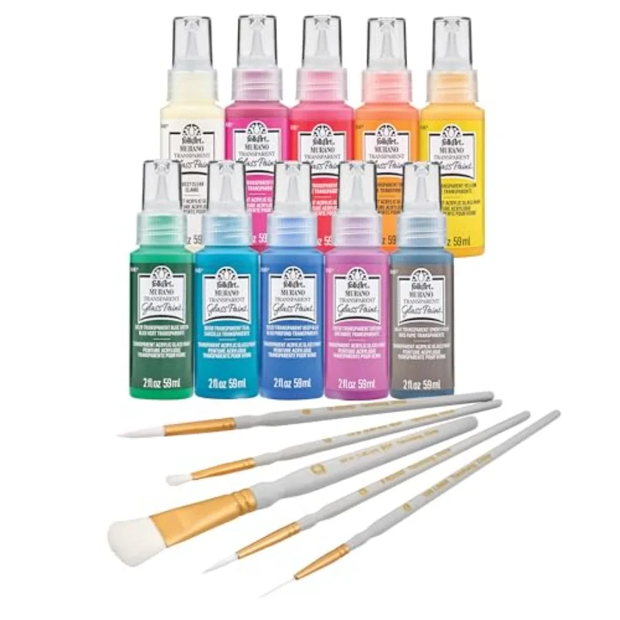 Murano Acrylic Craft Paint Kit, 15 Piece Set Including 5 Brushes and 10 Transparent Colors, PROMOMG24
Murano Acrylic Craft Paint Kit, 15 Piece Set Including 5 Brushes and 10 Transparent Colors, PROMOMG24