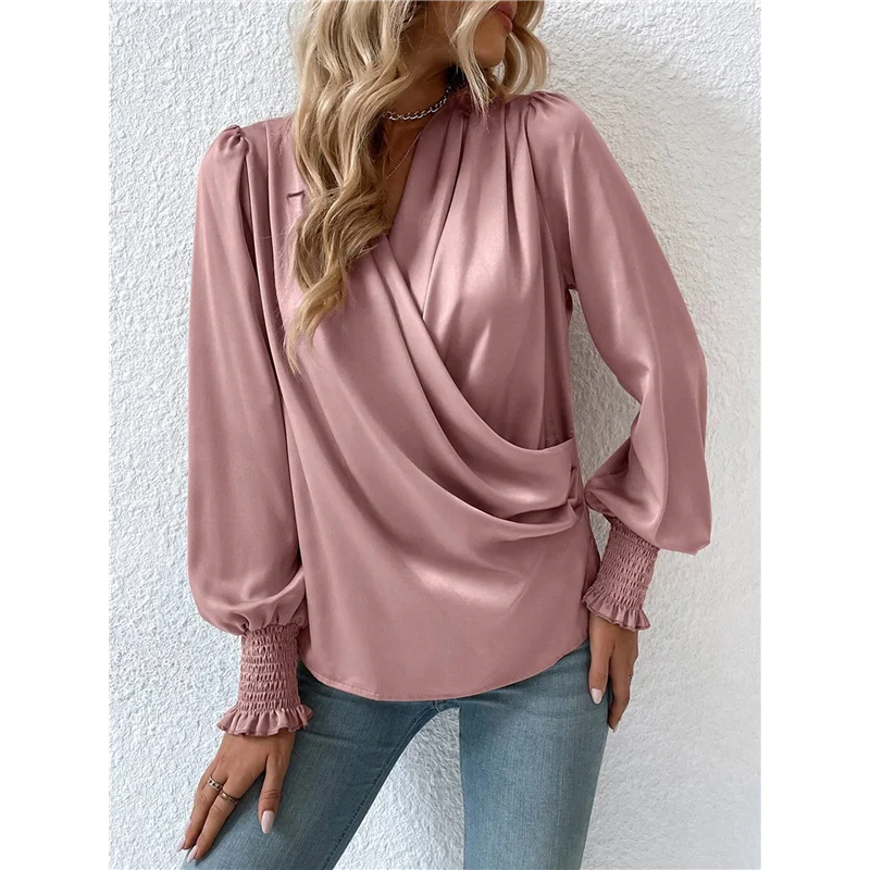 ABRT-Women's Elegant V-Neck With Lantern Sleeves Temperament Commuting Solid Color Shirt Top 
ABRT-Women's Elegant V-Neck With Lantern Sleeves Temperament Commuting Solid Color Shirt Top
