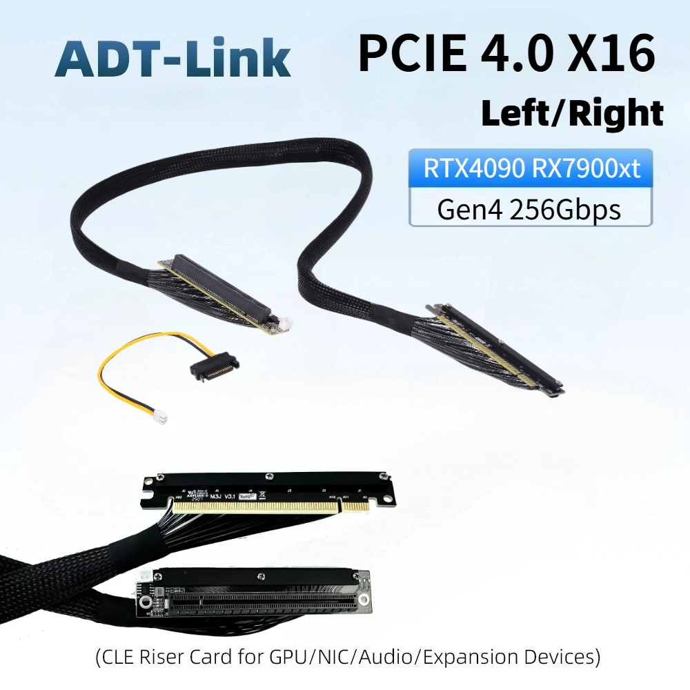 ADT-Link PCIE 4.0 x16 Dual Reverse Riser Cable 90 Degree GEN4 256Gbps Side Bend GPU Server Extender For A4 ITX RTX 4090 RX7900xt
ADT-Link PCIE 4.0 x16 Dual Reverse Riser Cable 90 Degree GEN4 256Gbps Side Bend GPU Server Extender For A4 ITX RTX 4090 RX7900xt