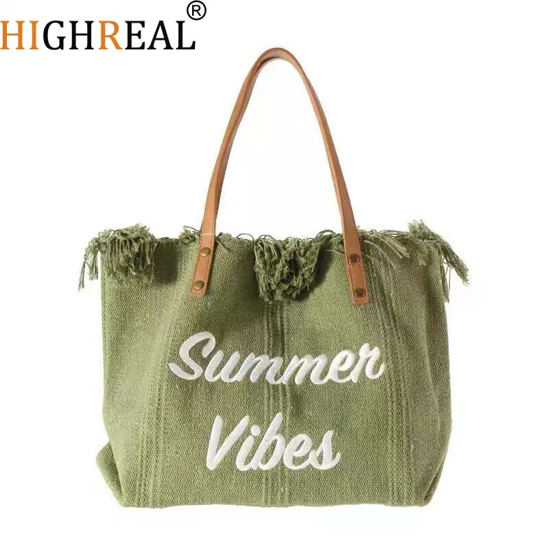 HIGHREAL Fashion Designer Shoulder Canvas Beach Bags for Women Summer Luxury New in Large Capacity Handbags Brand Tote
HIGHREAL Fashion Designer Shoulder Canvas Beach Bags for Women Summer Luxury New in Large Capacity Handbags Brand Tote